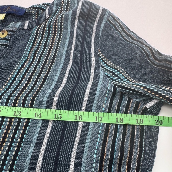 Blue Rain Blue/White Woven Babydoll Tunic Ruffle Hem Bell Sleeve Blouse, Size XL - Picture 6 of 8